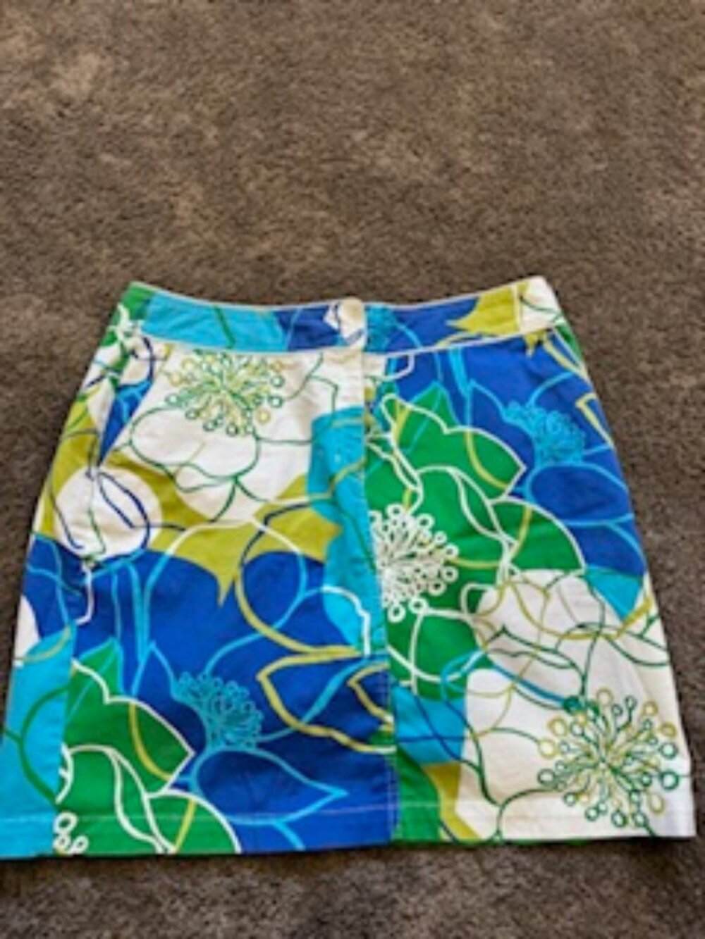 Liz Claiborne Floral Mini Skirt Blue Green White Cotton Women’s 14